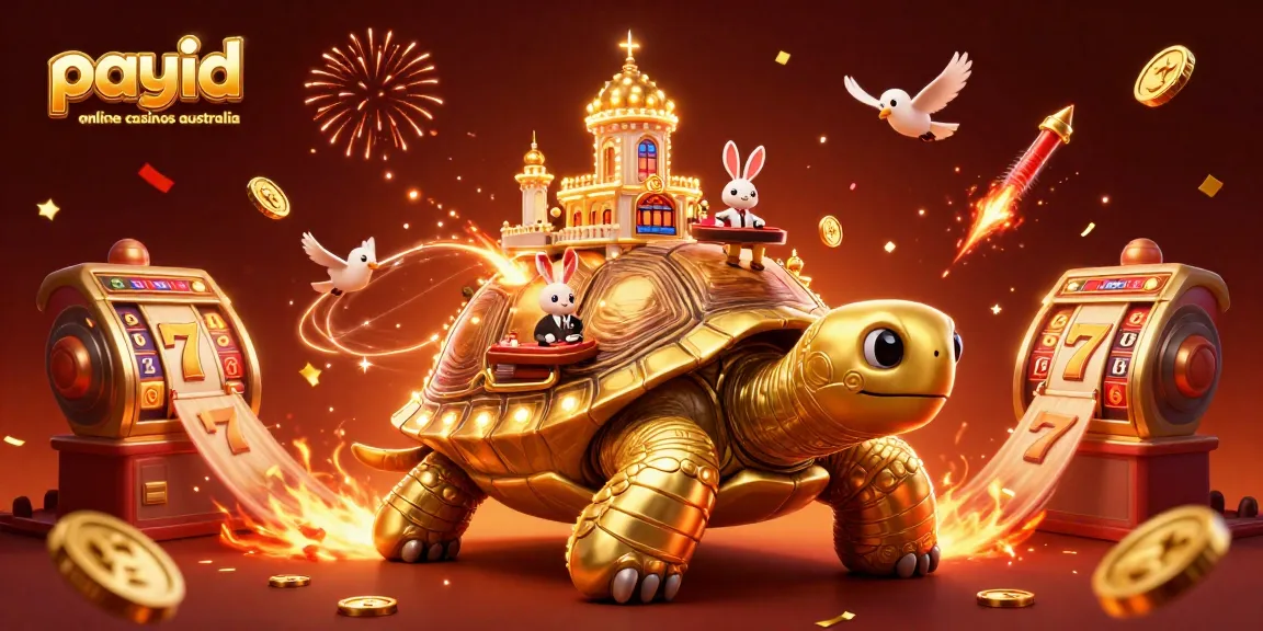 Experience the excitement of payid online casinos australia with a vibrant 3D casino scene featuring golden tortoise casino.