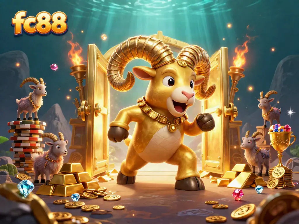 Experience unmatched excitement at fc88 with the epic golden ram charging through a treasure vault